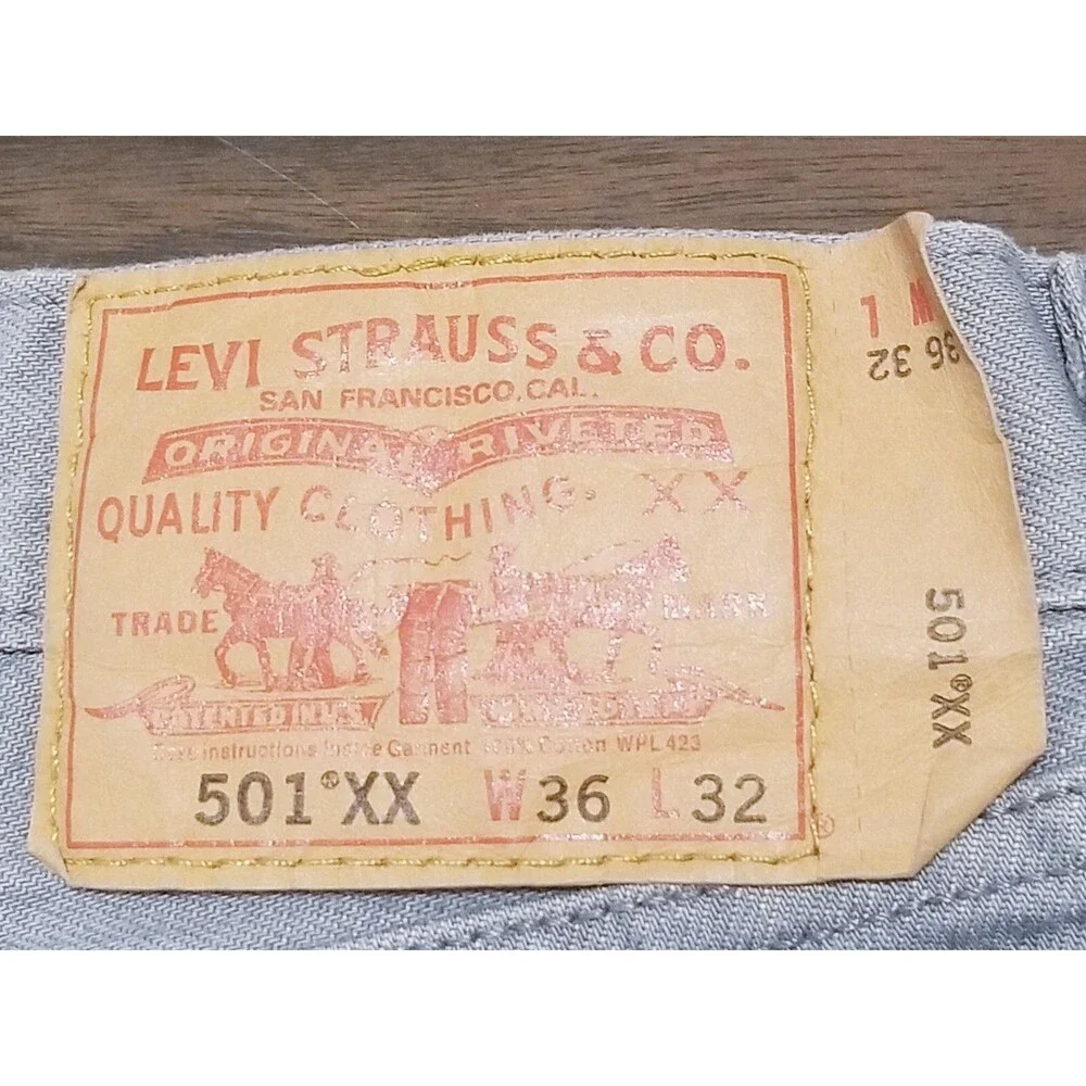 Levi's 501 XX Jeans Men Size 36x32 Gray Silver Button Fly 100% Cotton (34×30.5)